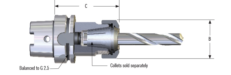 Picture of HPI Pioneer HSK100A-SX16-200 HSK100A Collet Chuck X16 7.8700 Gauge Length